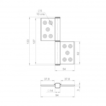 Петля универсальная флажковая FL.5030 BL (127х90х3) черный